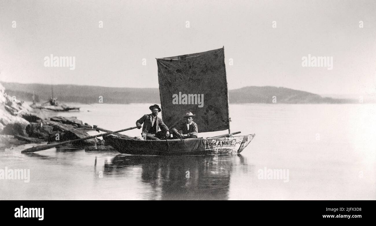 Historical image. The Annie, reportedly, the first boat ever launched on Yellowstone Lake on June 29, 1871 in Yellowstone National Park. Credit: William Henry Jackson / USGS Stock Photo