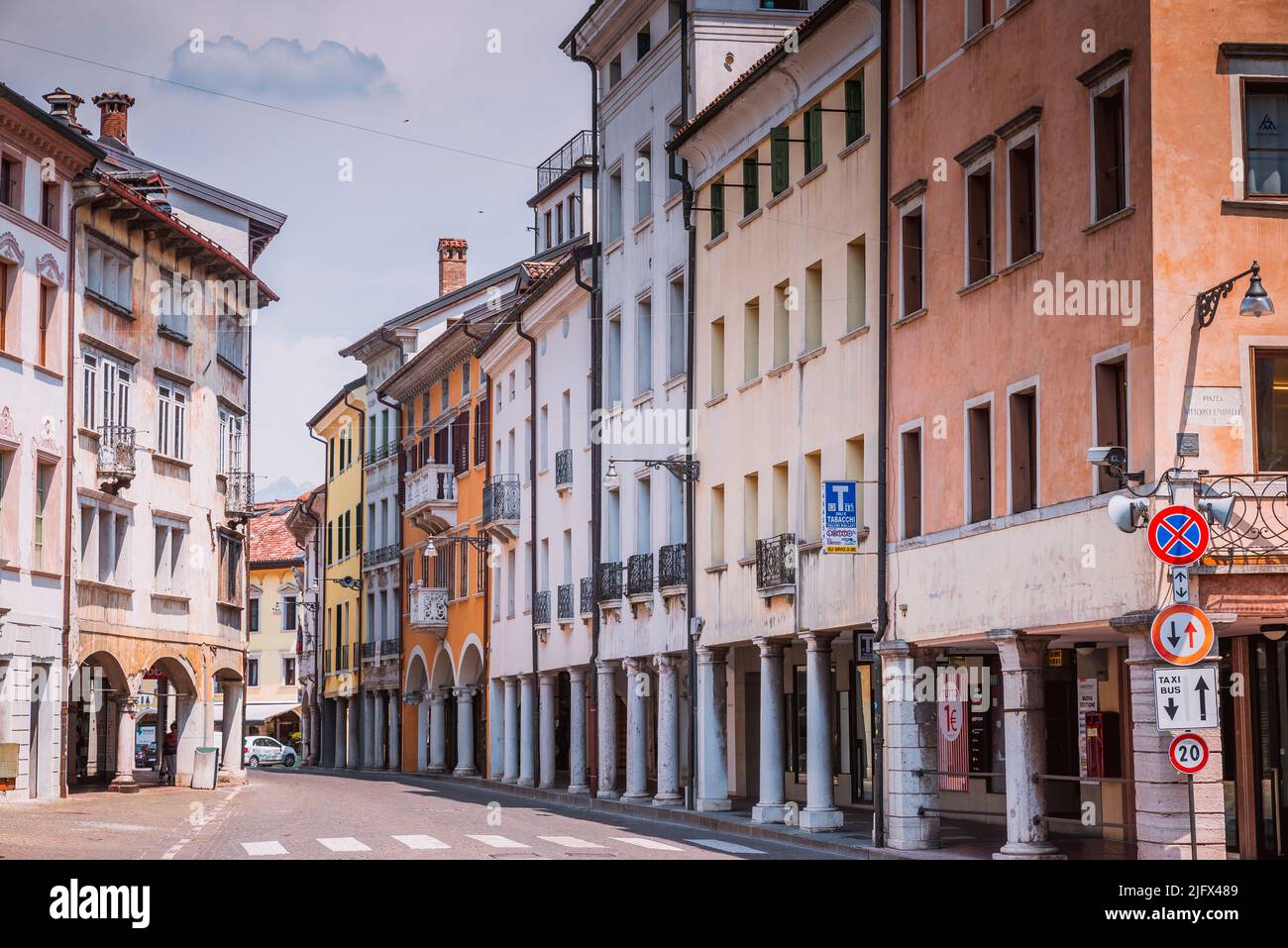 Arcades in the Piazza Vittorio Emanuele. Belluno, Veneto, Italy, Europe. Stock Photo