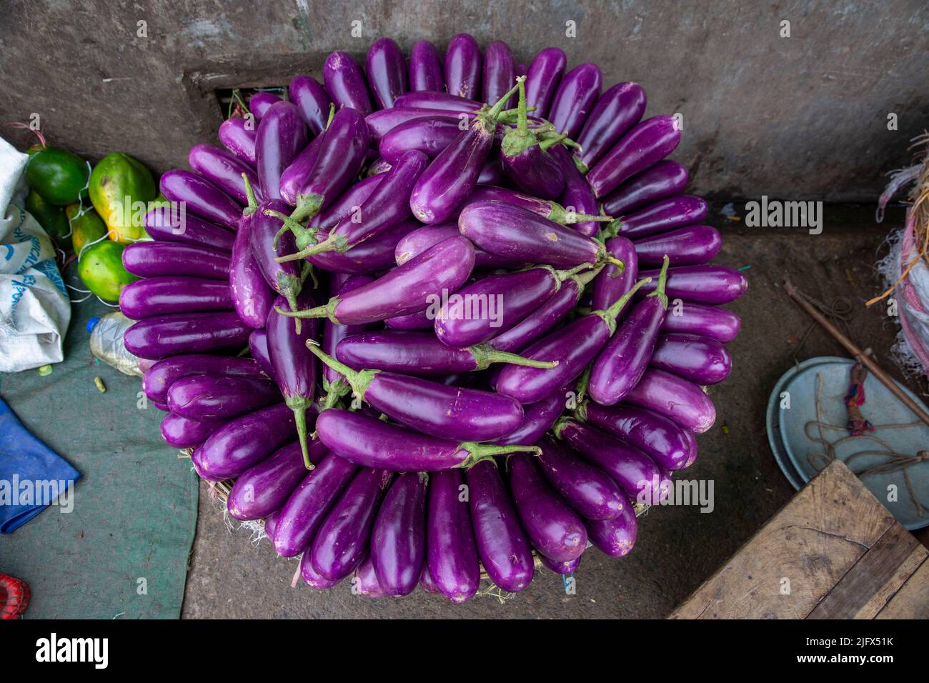 A basket of brinjal. Dhaka, Bangladesh Stock Photo
