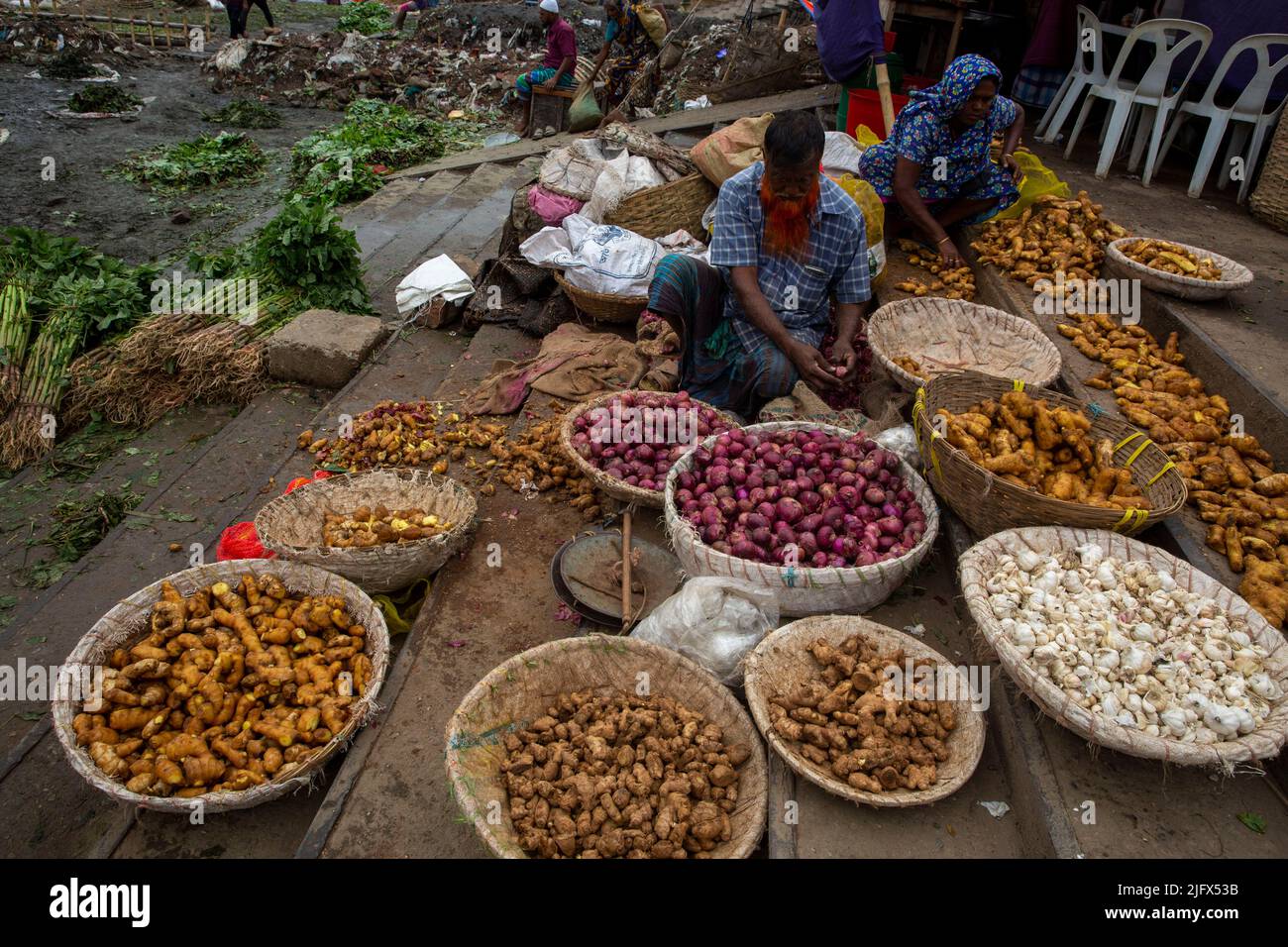 A spices seller on the bank of Buriganga River in Old Dhaka, Bangladesh Stock Photo