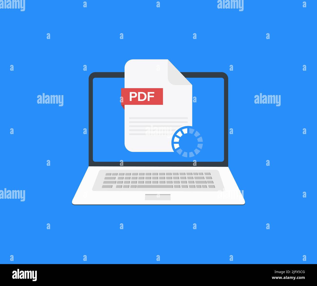Laptop and download PDF file, Pdf document note icon logo design. Downloading concepts. Pdf notepad document business concept. vector design. Stock Vector