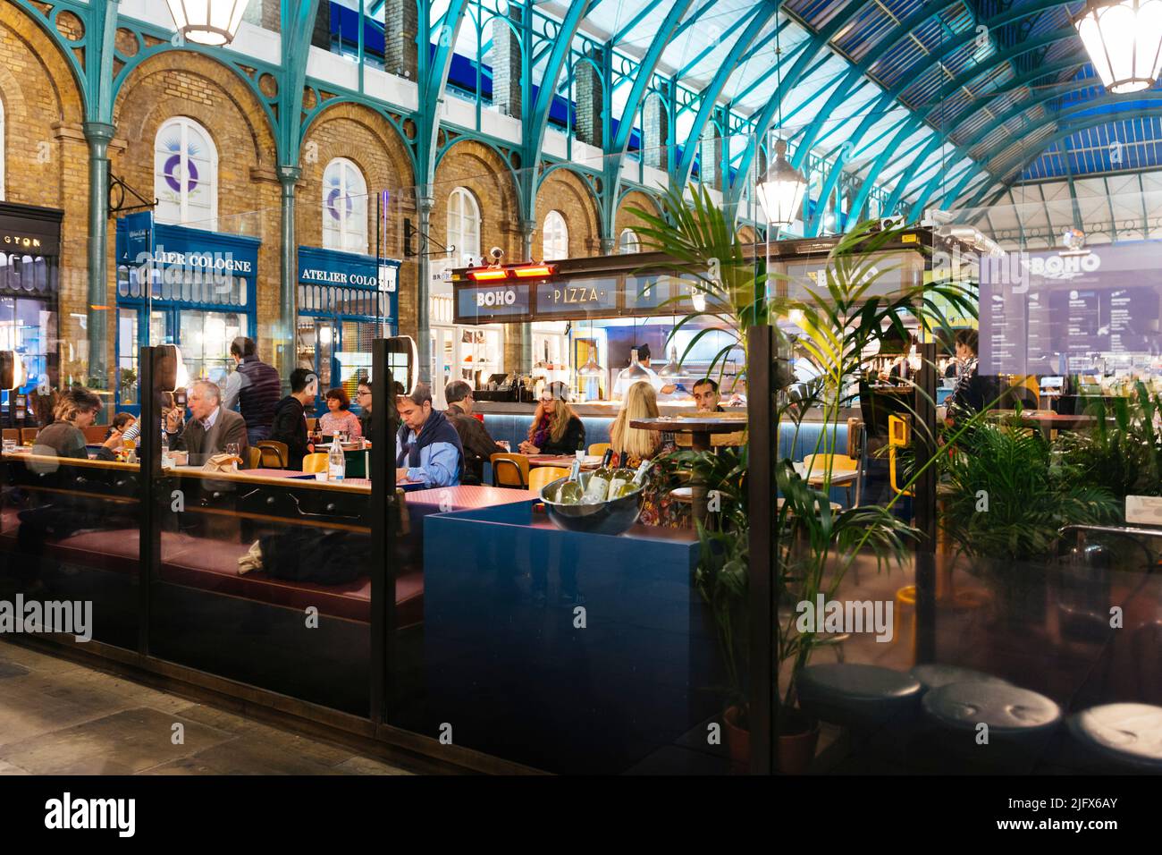 Restaurants and cafes inside Covent Garden Market. London, United