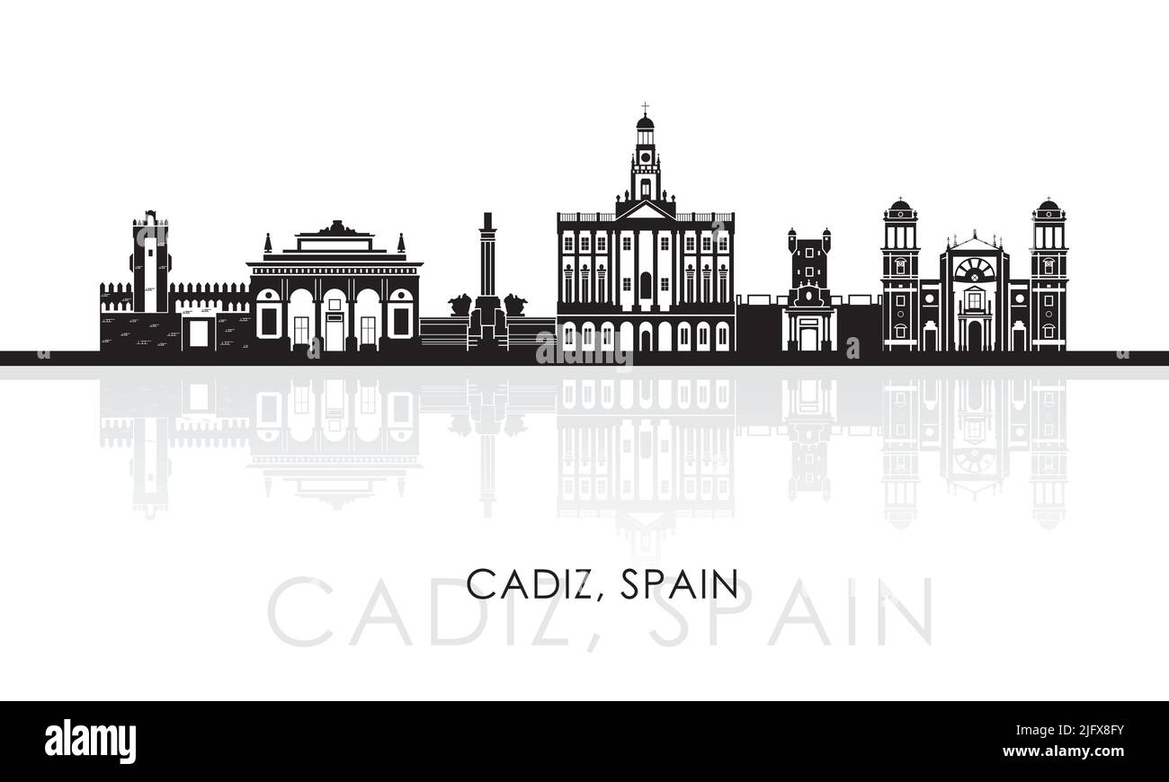 Silhouette Skyline panorama of  Cadiz, Andalusia, Spain - vector illustration Stock Vector
