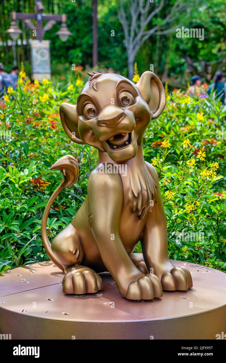 Simba Gold Statue 50th Anniversary Disney Animal Kingdom Stock Photo