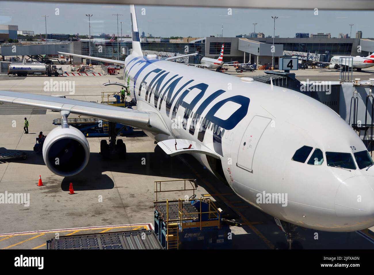 Finnair Airbus 330 at gate at JFK airport on June 6th 2022 Stock Photo