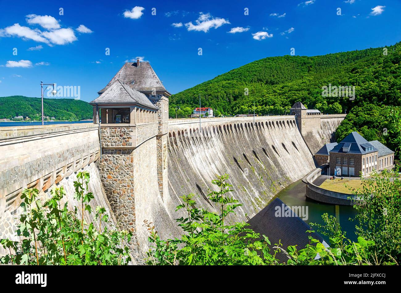 Edersee Dam at the Edersee lake, a famous reservoir in Waldeck-Frankenberg, Hesse, Germany Stock Photo