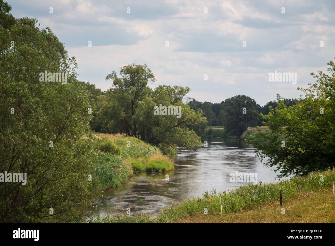 The Neisse river, Oder-Neisse Cycle Route, Zelz-Bahren, Lusatia Stock Photo
