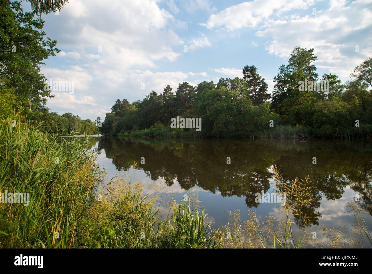 The Neisse river at sunset, photographed from the side of Poland Stock Photo