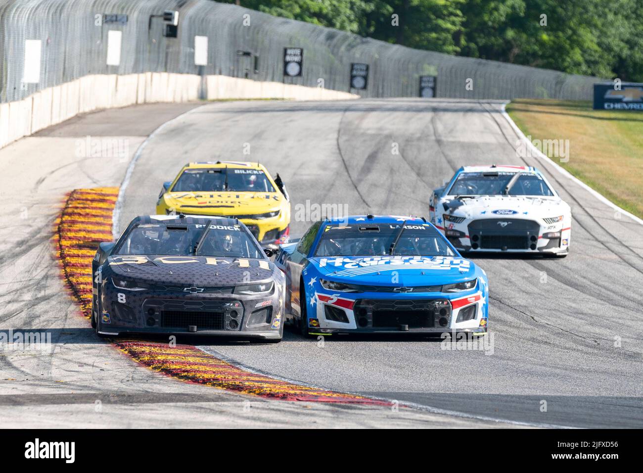 Elkhart Lake, WI, USA. 3rd July, 2022. Tyler Reddick races for position for the NASCAR Cup Series for the Kwik Trip 250 presented by JOCKEY made in America in Elkhart Lake, WI, USA. (Credit Image: © Walter G. Arce Sr./ZUMA Press Wire) Stock Photo