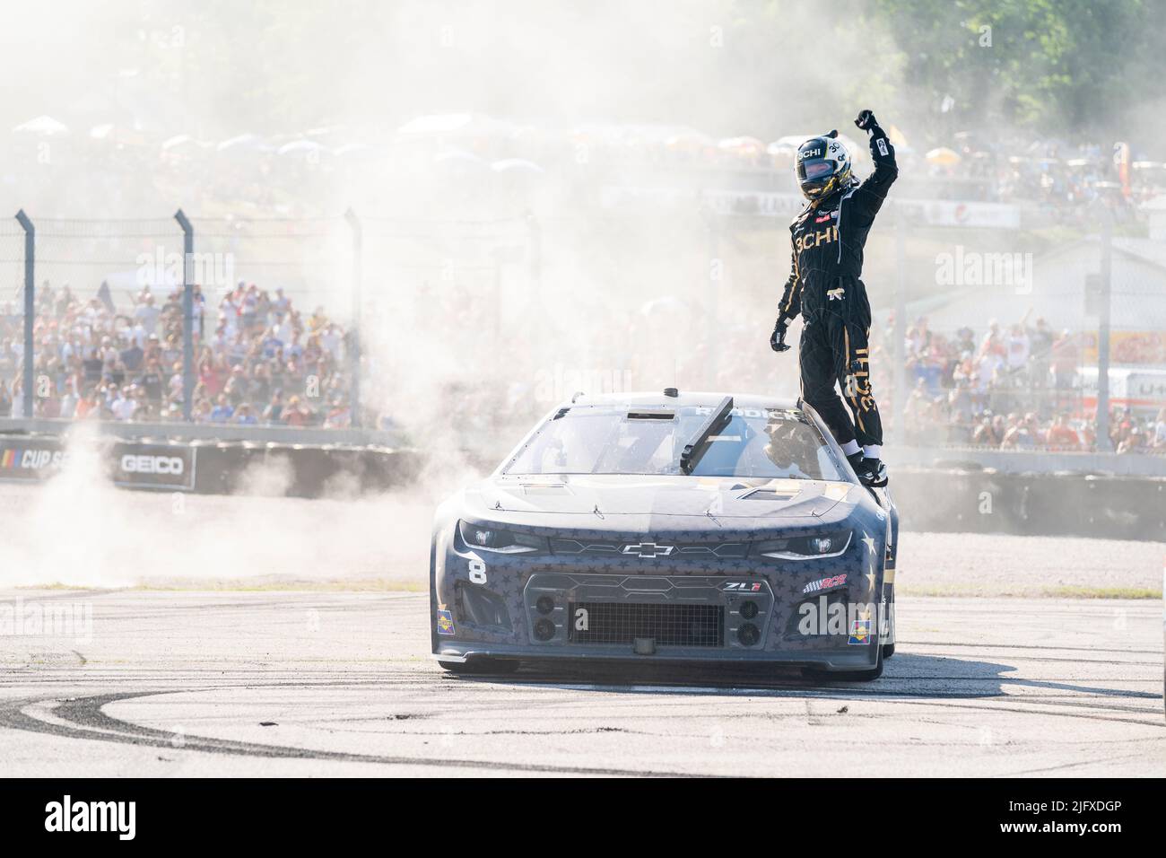 Elkhart Lake, WI, USA. 3rd July, 2022. Tyler Reddick wins the NASCAR Cup Series for the Kwik Trip 250 presented by JOCKEY made in America in Elkhart Lake, WI, USA. (Credit Image: © Walter G. Arce Sr./ZUMA Press Wire) Stock Photo