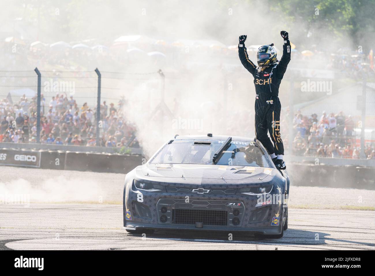 Elkhart Lake, WI, USA. 3rd July, 2022. Tyler Reddick wins the NASCAR Cup Series for the Kwik Trip 250 presented by JOCKEY made in America in Elkhart Lake, WI, USA. (Credit Image: © Walter G. Arce Sr./ZUMA Press Wire) Stock Photo