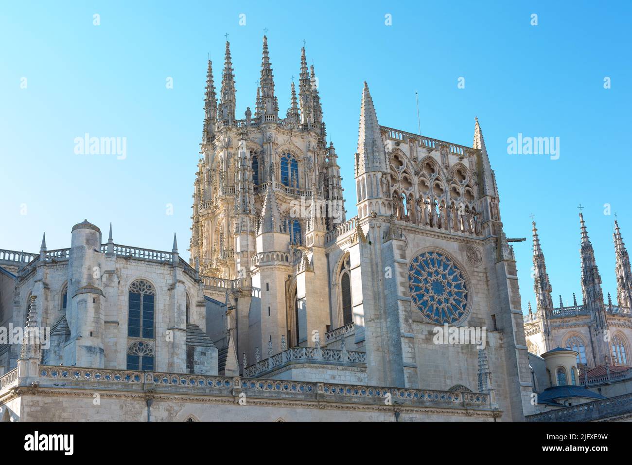 Streets of the city of Burgos, Castilla-Leon, Spain; monuments and classical city windows Stock Photo