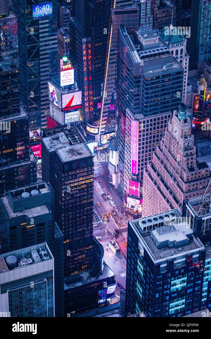 Manhattan Times Square NYC Aerial Night Stock Photo