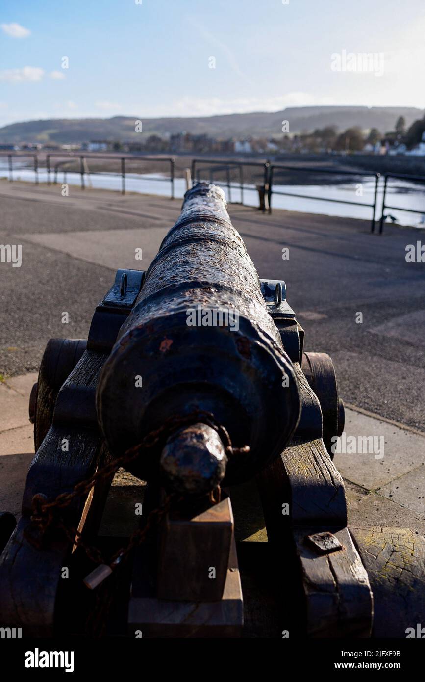 Old canon in Harbour for show historic in Minehead Harbour Stock Photo