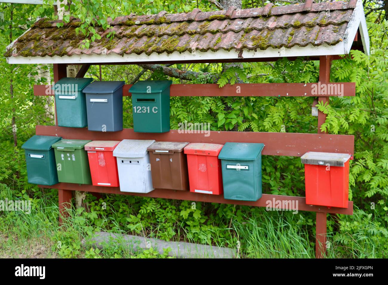 Mail boxes in Uukuniemi in Eastern Finland in June 2022 Stock Photo