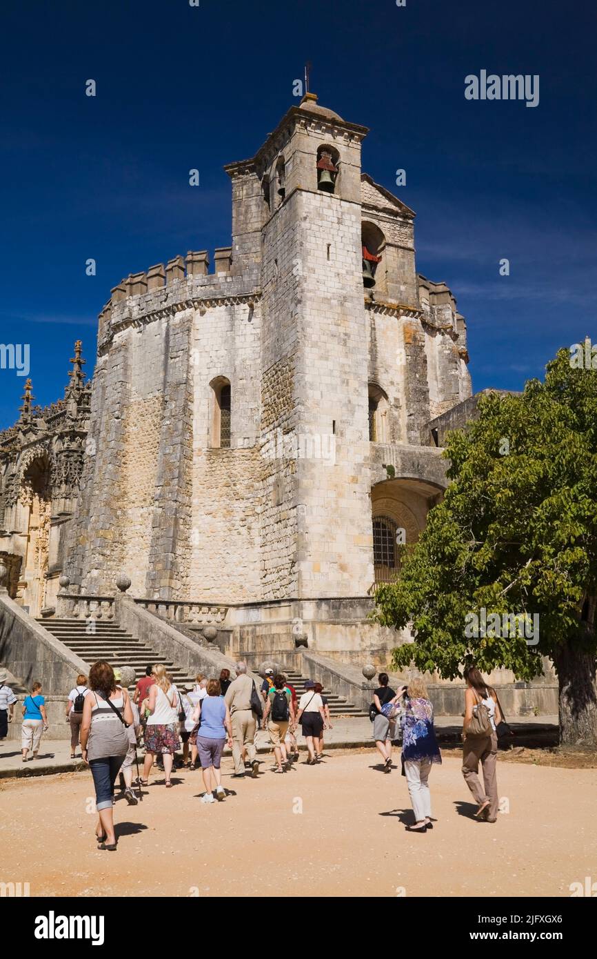 Tourists Visiting The Convent Of Christ In Tomar Portugal Stock Photo tourists-visiting-the-convent-of-christ-in-tomar-portugal-stock-photo