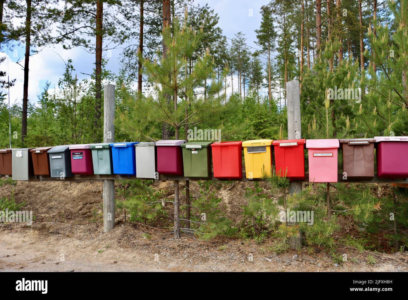 Mail boxes in Uukuniemi in Eastern Finland in June 2022 Stock Photo