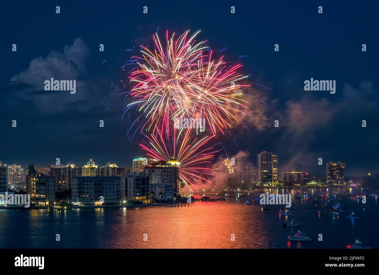 Fireworks on the Fourth of July from Bayfront Park over Sarasota