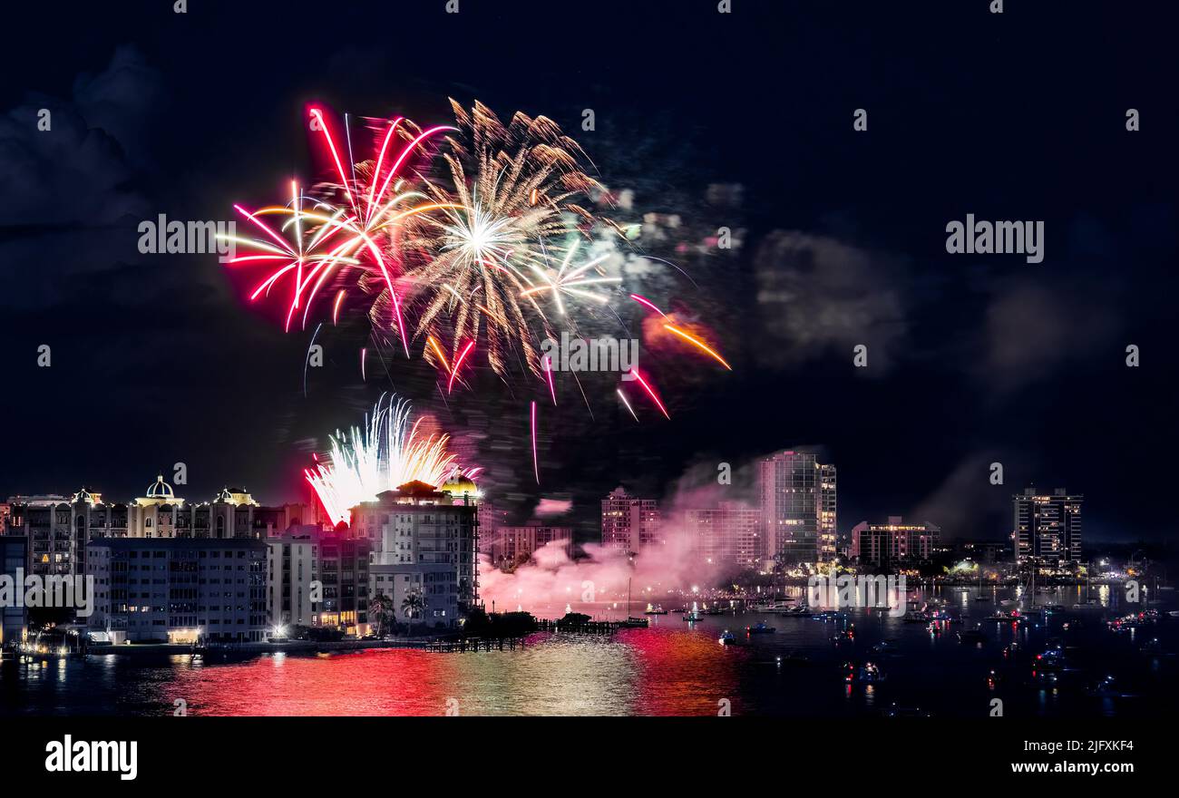 Fireworks on the Fourth of July from Bayfront Park over Sarasota