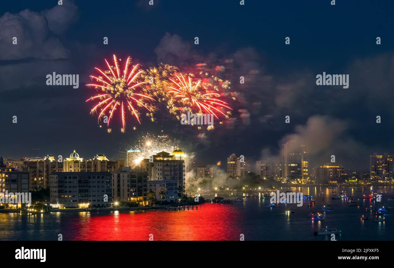 Fireworks on the Fourth of July from Bayfront Park over Sarasota