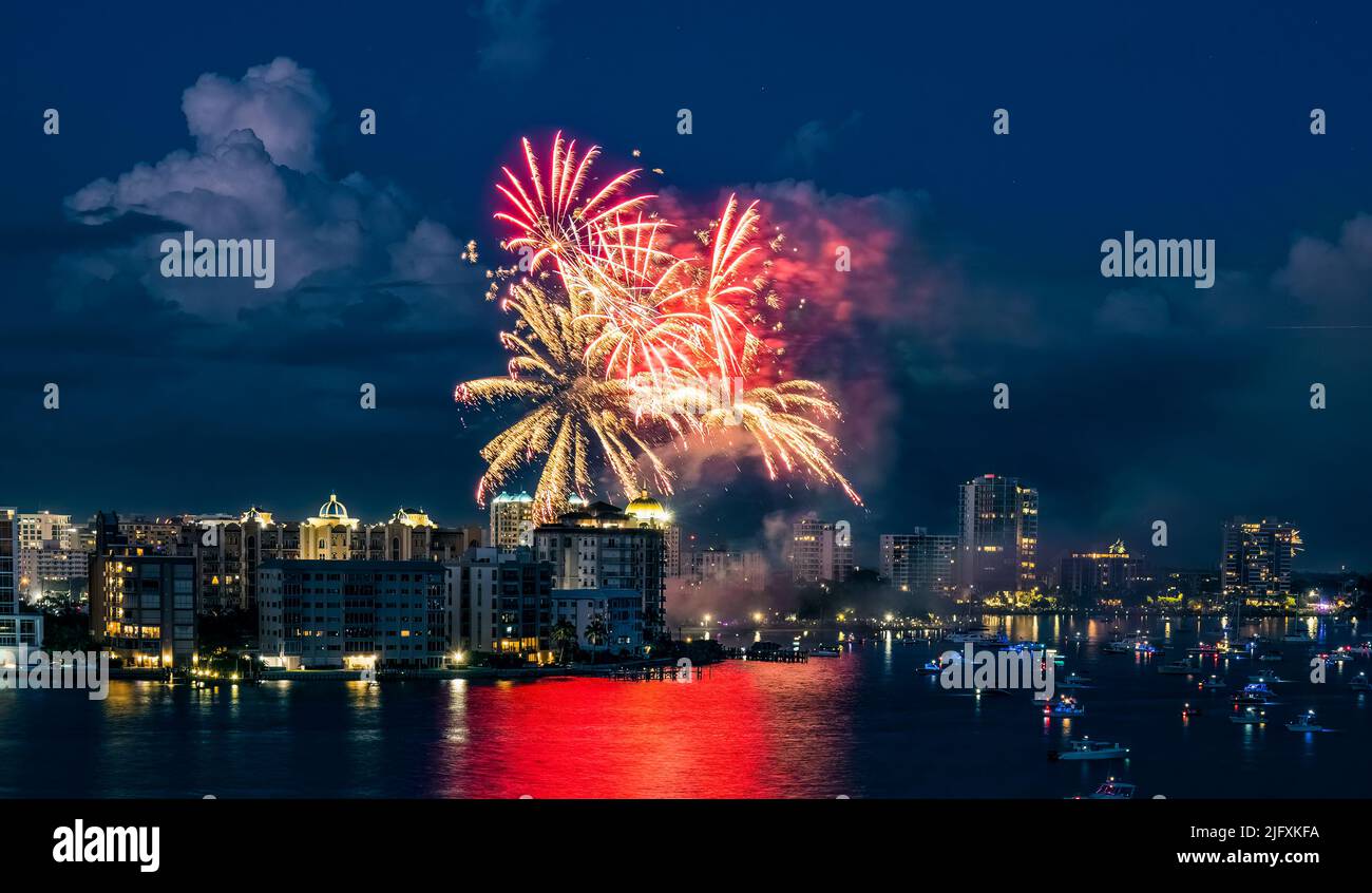 Fireworks on the Fourth of July from Bayfront Park over Sarasota