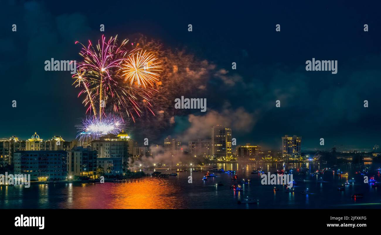 Fireworks on the Fourth of July from Bayfront Park over Sarasota