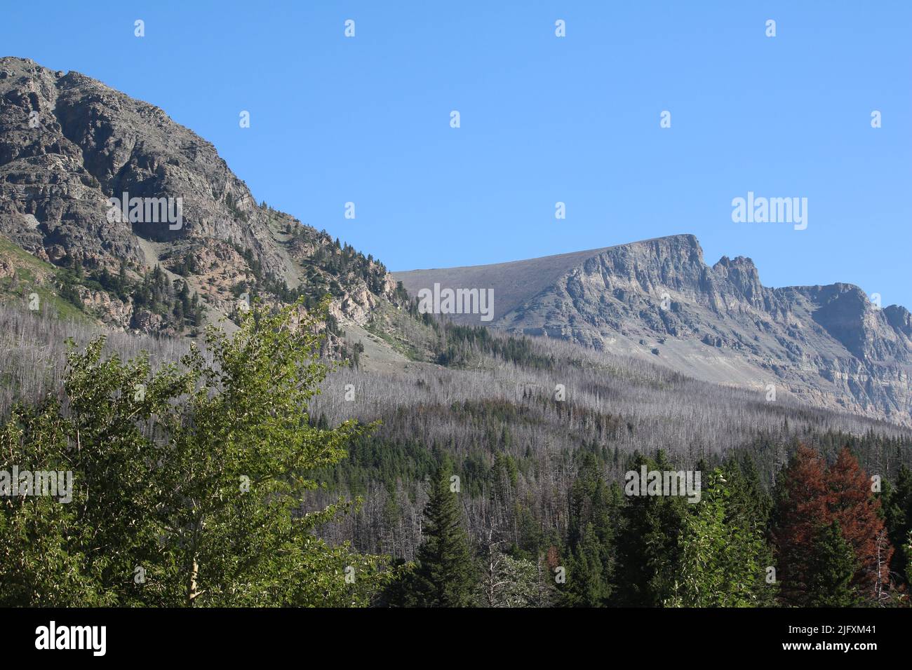 Smooth sides of glacier carved hanging valley cross-cutting Belt Series sedimentary rocks, Lewis overthrust orogeny, Rising Sun, Glacier National Park Stock Photo