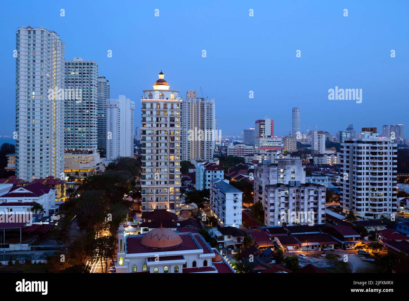 Modern skyline of Georgetown, the capital of the state of Penang in Malaysia. Named after Britain's King George III, Georgetown is located on the nort Stock Photo
