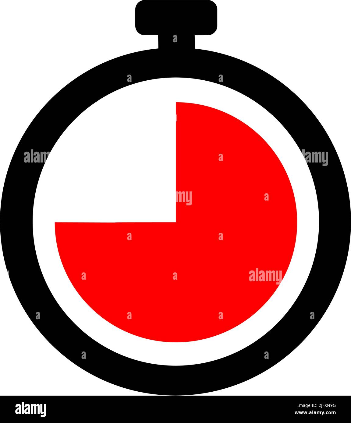 45 MINUTES. TIMER CLOCK WITH THREE QUARTERS OF AN HOUR IN RED. Stock Vector
