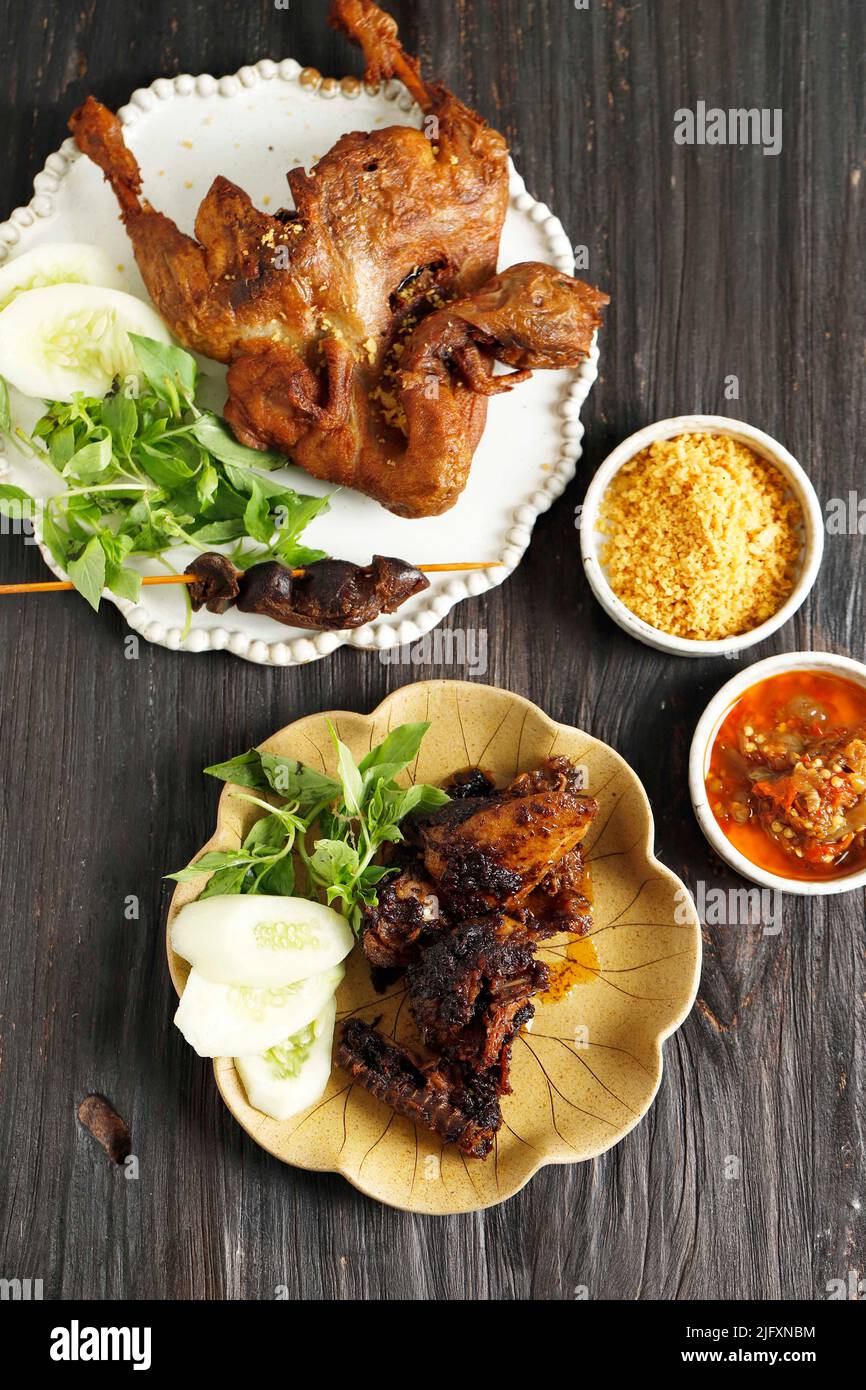 Bebek Goreng, Deep Fried Duck. Popular Indonesian Menu Served with