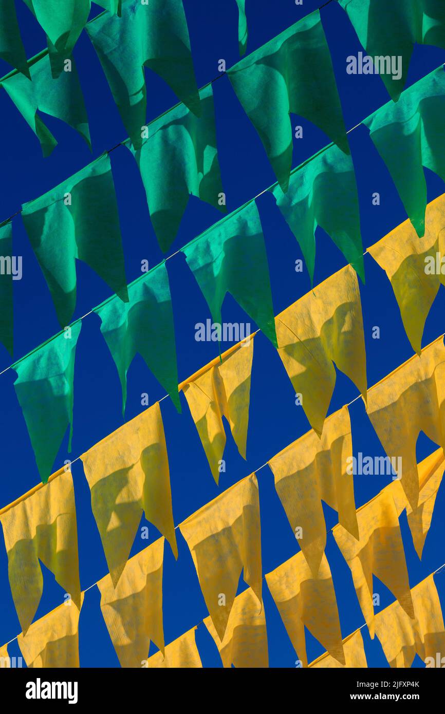 decorative colorful flags of the festa junina in brazil Stock Photo