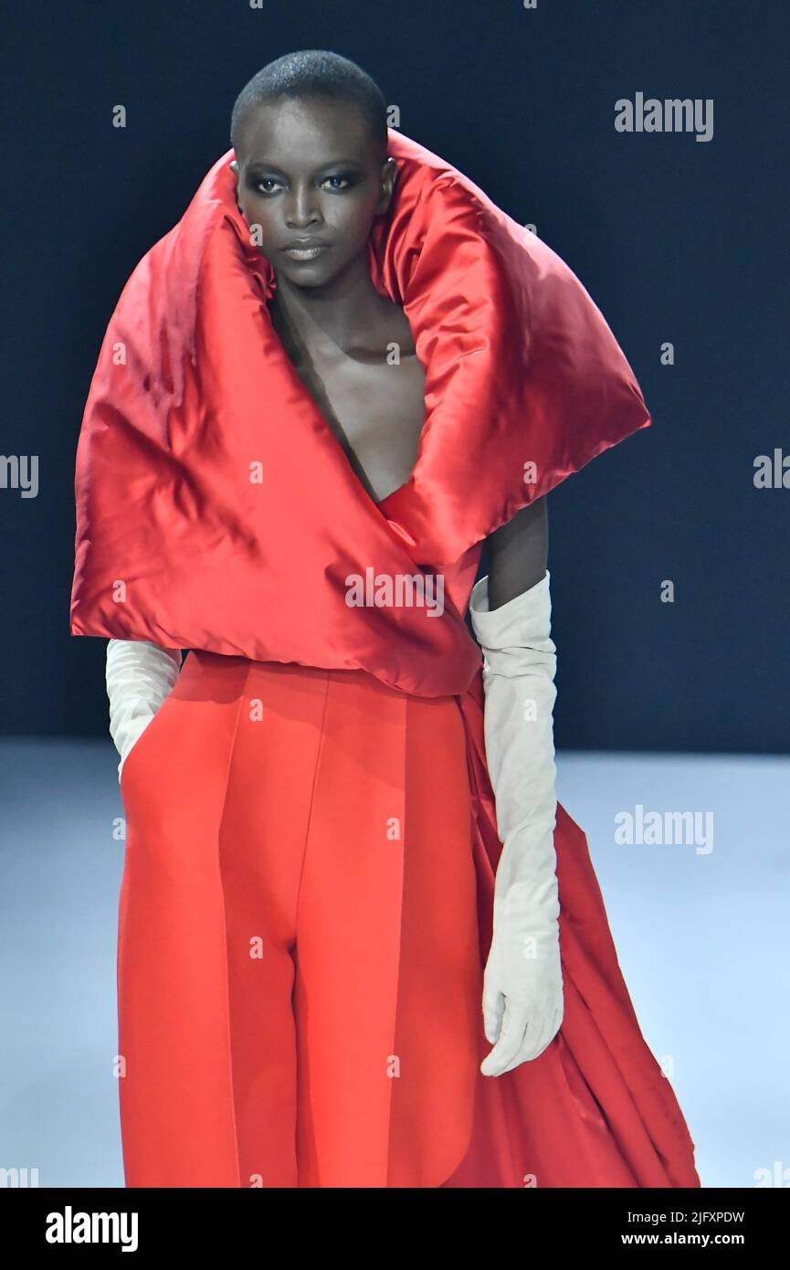 Paris, France, July 5 2022. A model walks on the runway at the Stephane