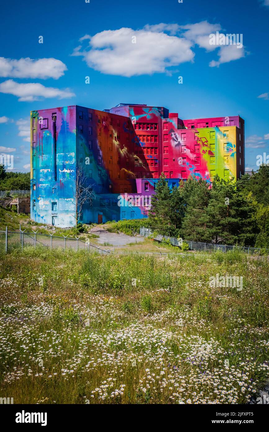 Canada Largest Mural, Sudbury, Ontario, Canada.  At 80,000 square feet, the mural surpassed a 20,000 square foot mural of a wolf in Thompson, Manitoba Stock Photo