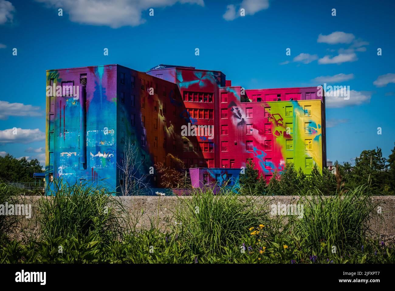 Canada Largest Mural, Sudbury, Ontario, Canada.  At 80,000 square feet, the mural surpassed a 20,000 square foot mural of a wolf in Thompson, Manitoba Stock Photo