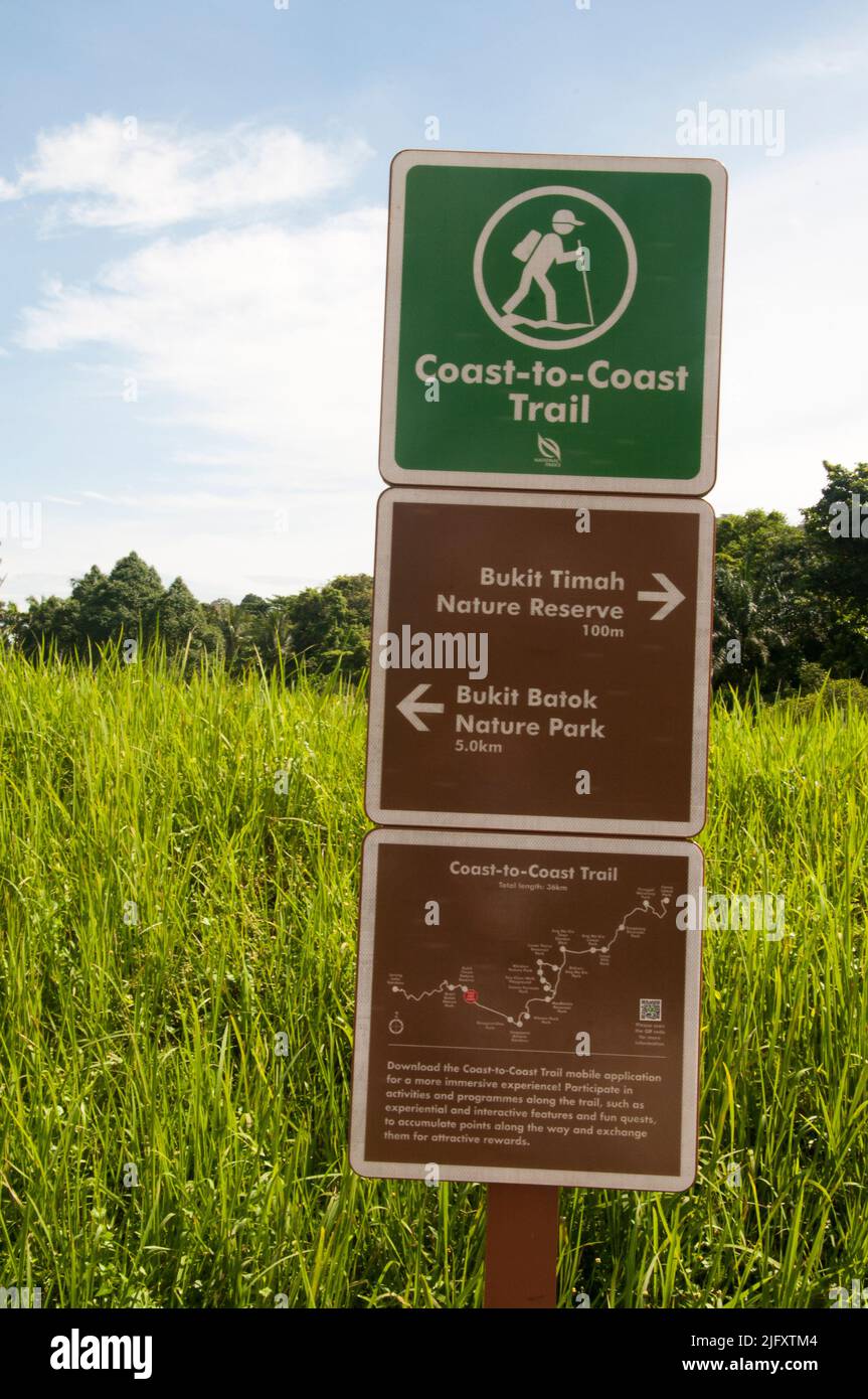 Walking trail signs, Bukit Timah Nature Reserve, Singapore Stock Photo