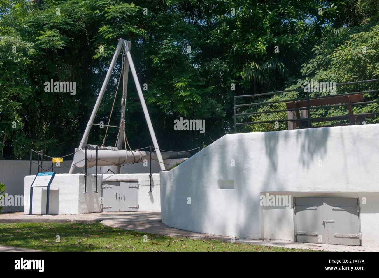 Historic gun emplacements at Fort Siloso, on Sentosa Island, Singapore Stock Photo