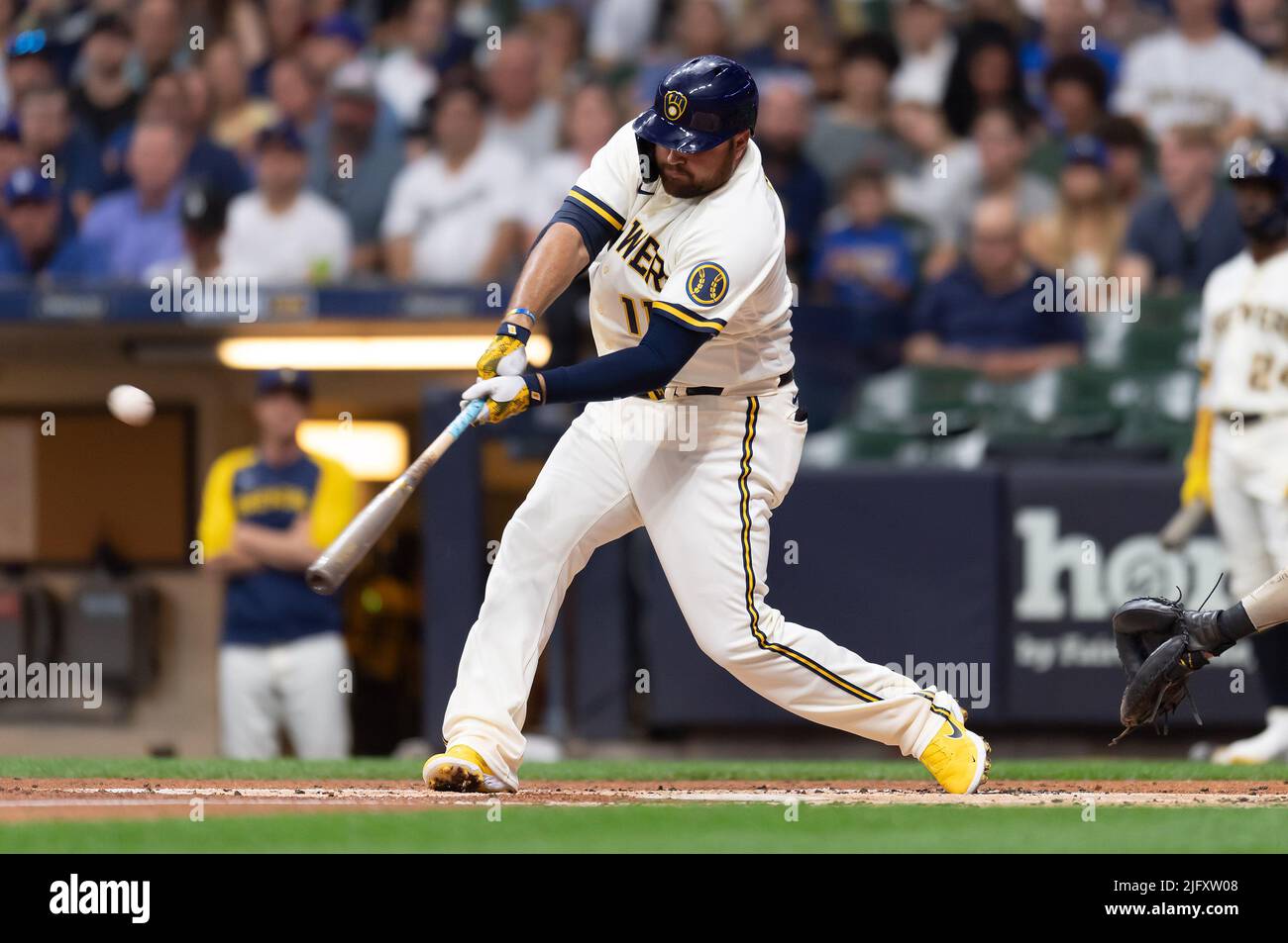 Milwaukee Brewers' Rowdy Tellez watches a home run during a baseball game  against the Tampa Bay Rays Wednesday, June 29, 2022, in St. Petersburg,  Fla. (AP Photo/Steve Nesius Stock Photo - Alamy