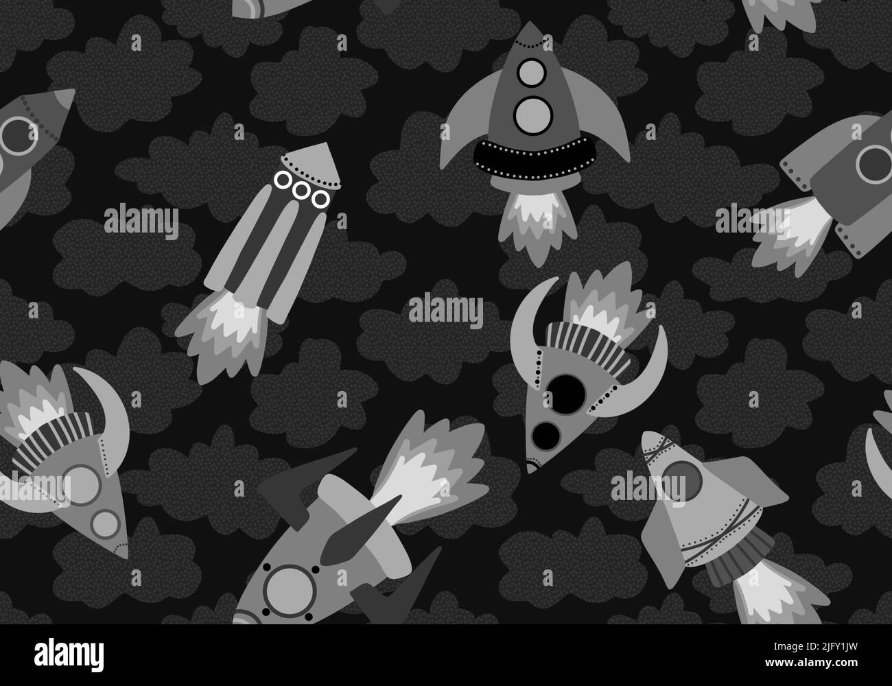 Cartoon seamless spaceship pattern for fabrics and kids and school notebooks and clothes print and kindergarten. High quality photo Stock Photo