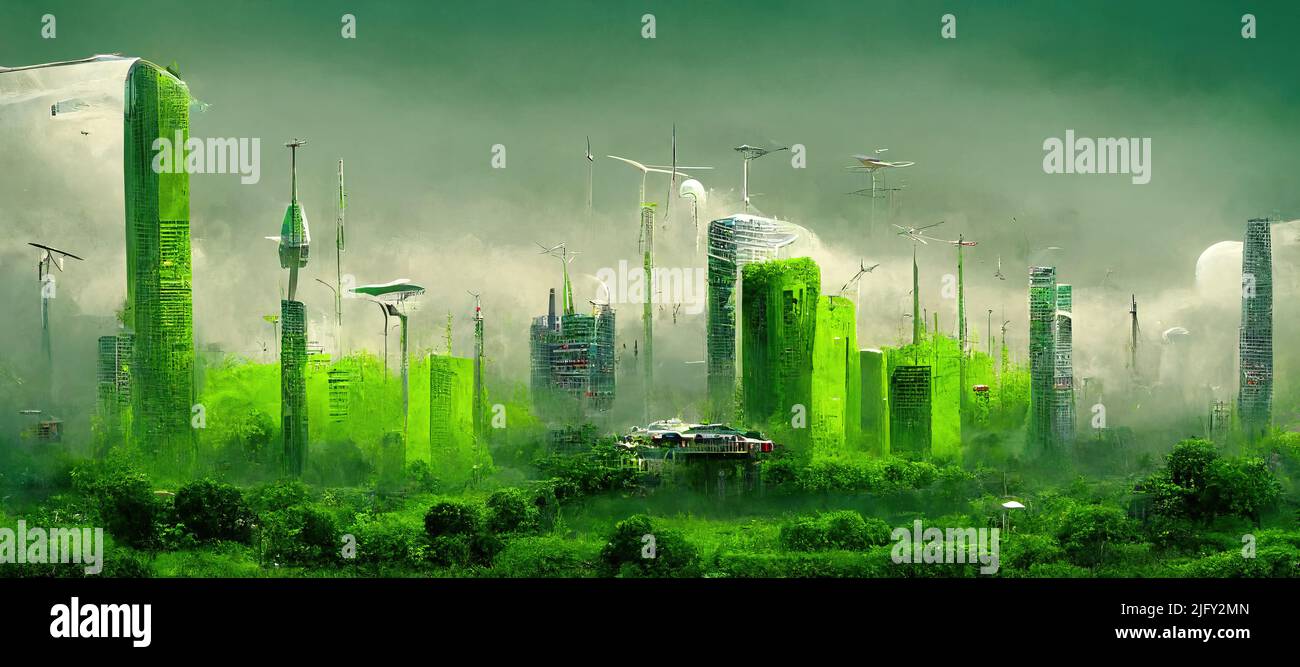 Green cityscape, conceptual illustration Stock Photo - Alamy