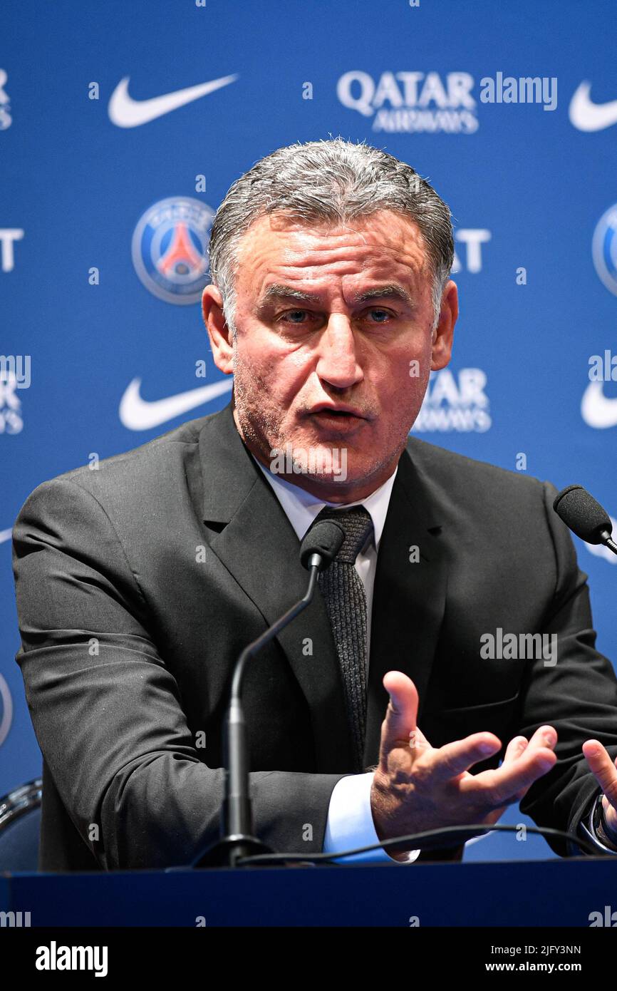 French Coach Paris, France on July 5, 2022. French coach Christophe Galtier attends ...
