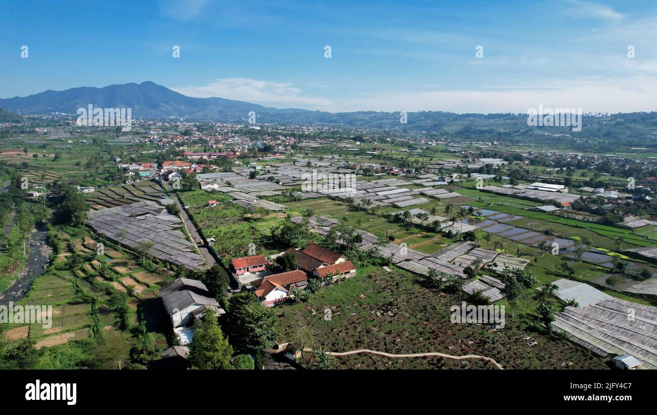 Aerial view of The Taman Bunga Nusantara or Flower Garden Nusantara, a