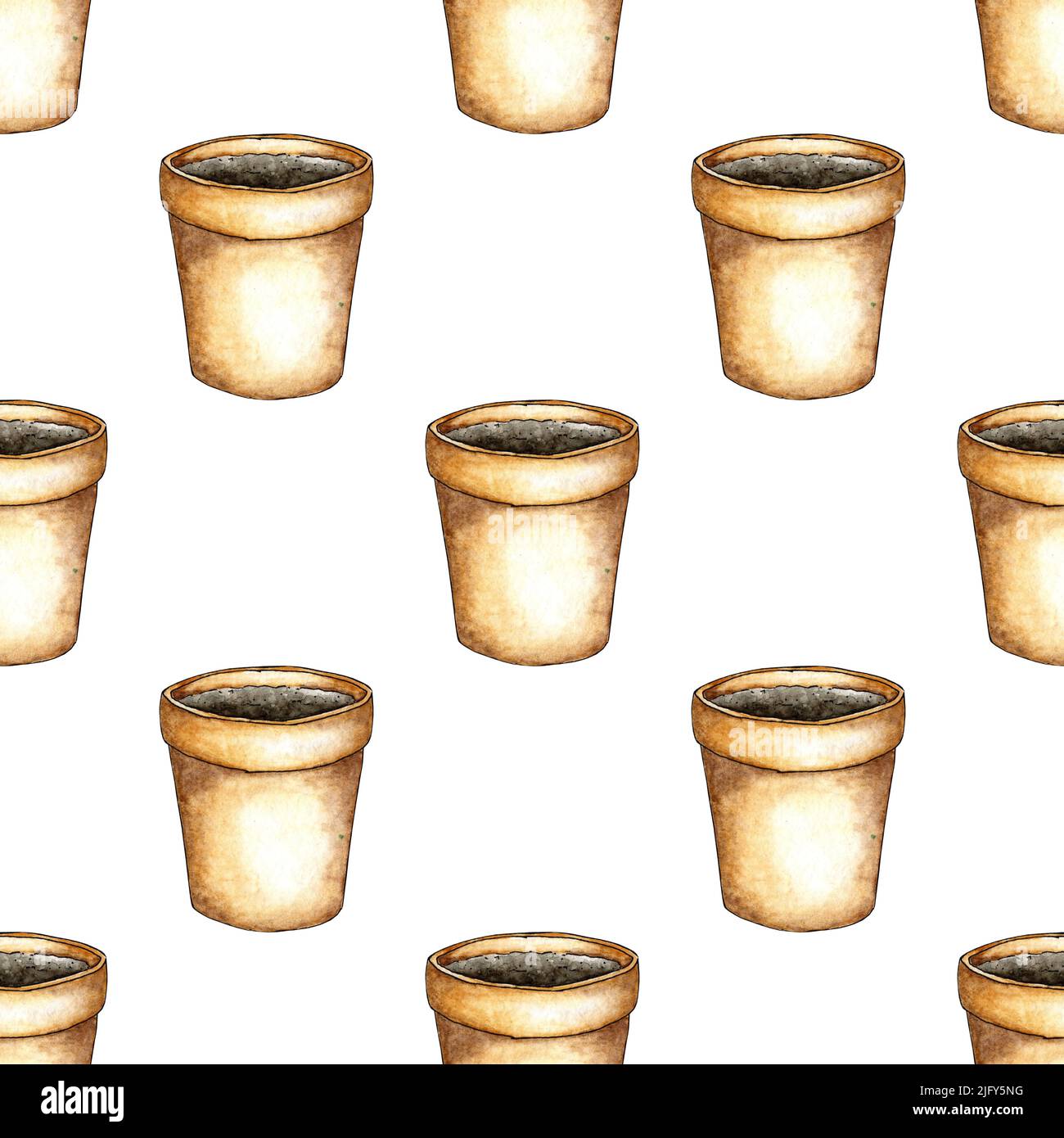 Watercolor illustration pattern empty flower pot. It's perfect for postcards, posters, banners, invitations, greeting cards, prints. Isolated on white Stock Photo
