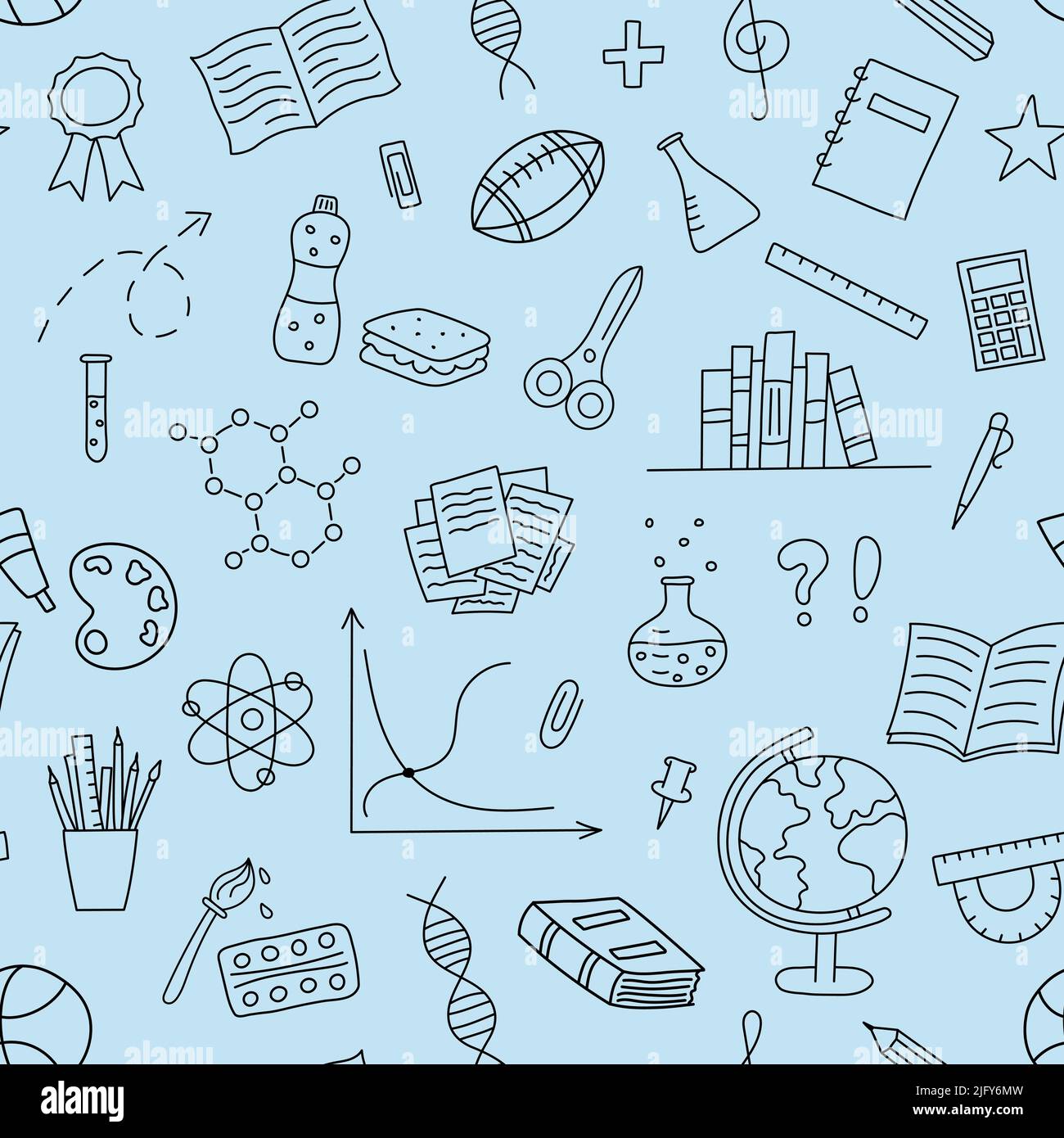 School doodle pattern. Hand drawn education elements. School seamless monochrome background. Vector illustration. Stock Vector