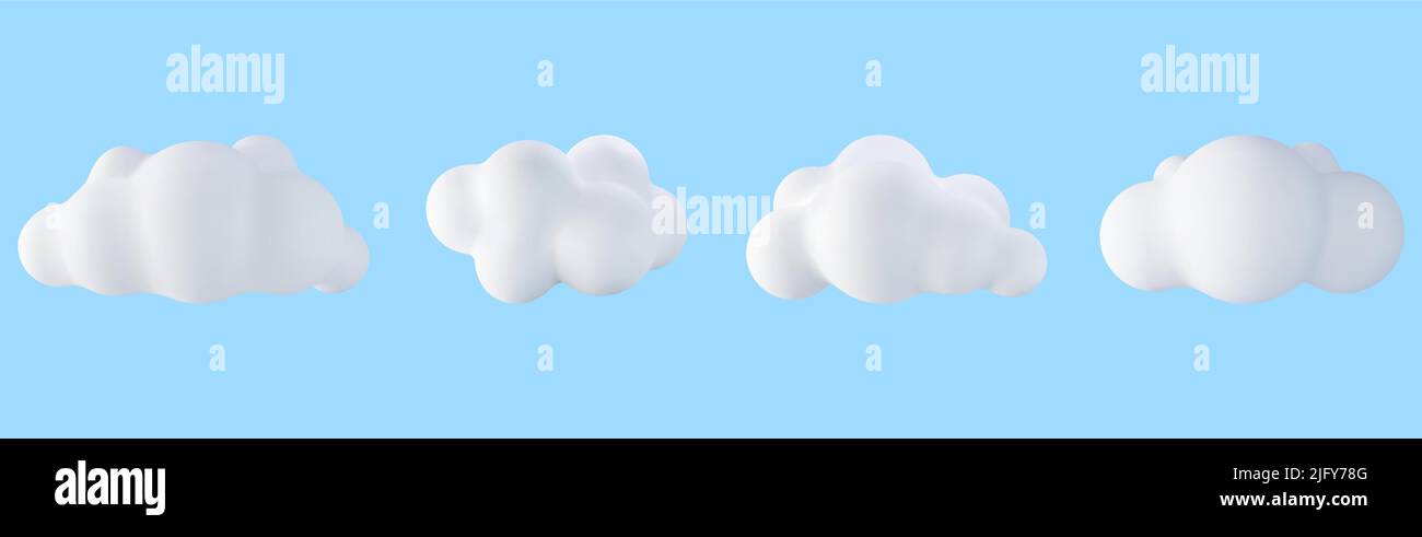 3D White Cloud Set Isolated on Blue Stock Vector
