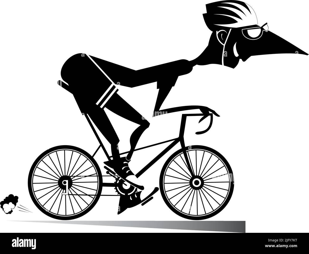 Cartoon Man Rides A Bike Isolated Illustration. Smiling Man In Helmet 