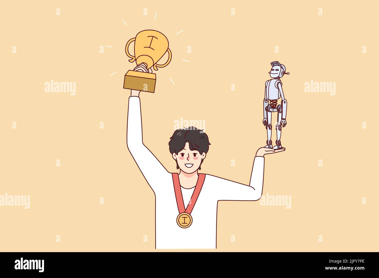 https://c8.alamy.com/comp/2JFY7PE/happy-boy-holding-robot-and-prize-excited-about-contest-victory-smiling-child-win-robotic-competition-engineering-student-with-award-flat-vector-illustration-2JFY7PE.jpg