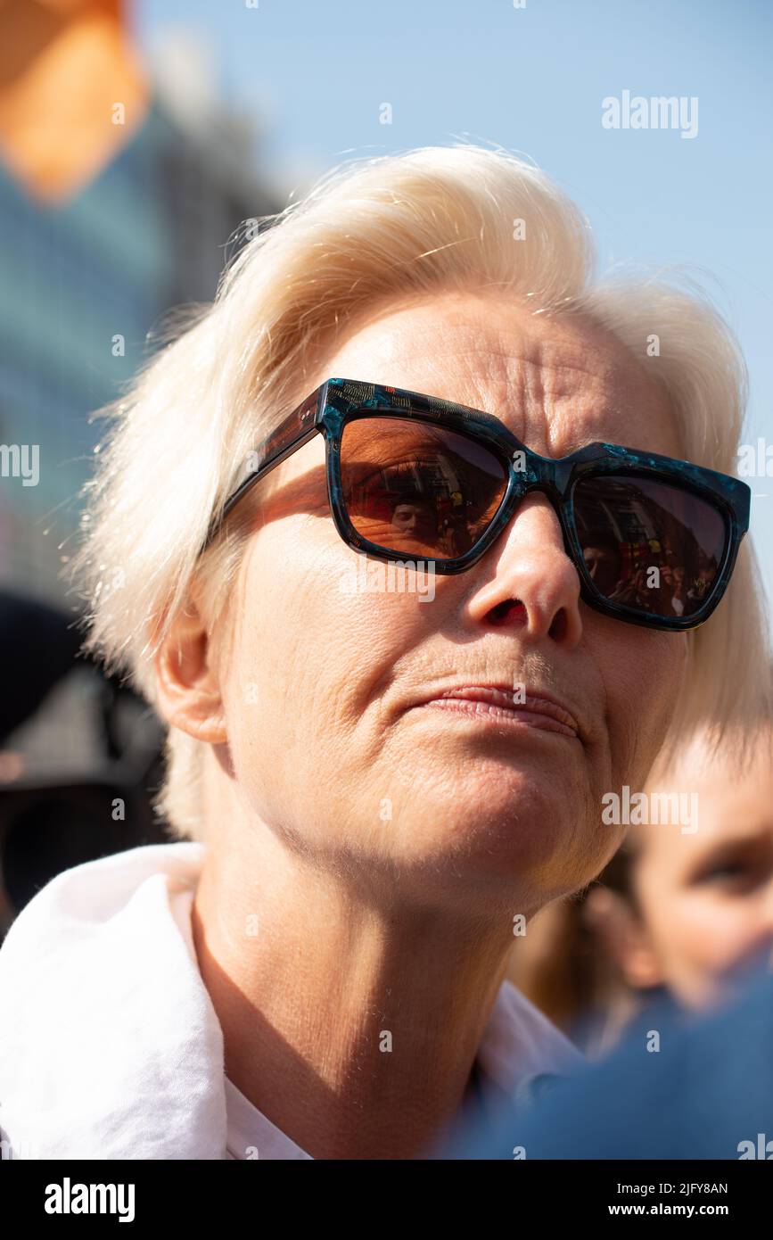 British actress Emma Thompson attends the Extinction Rebellion demonstration, London, in protest of world climate breakdown and ecological collapse. Stock Photo