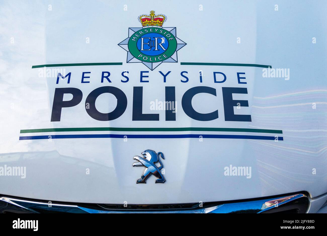 Logo and ID on a Merseyside Police car Stock Photo