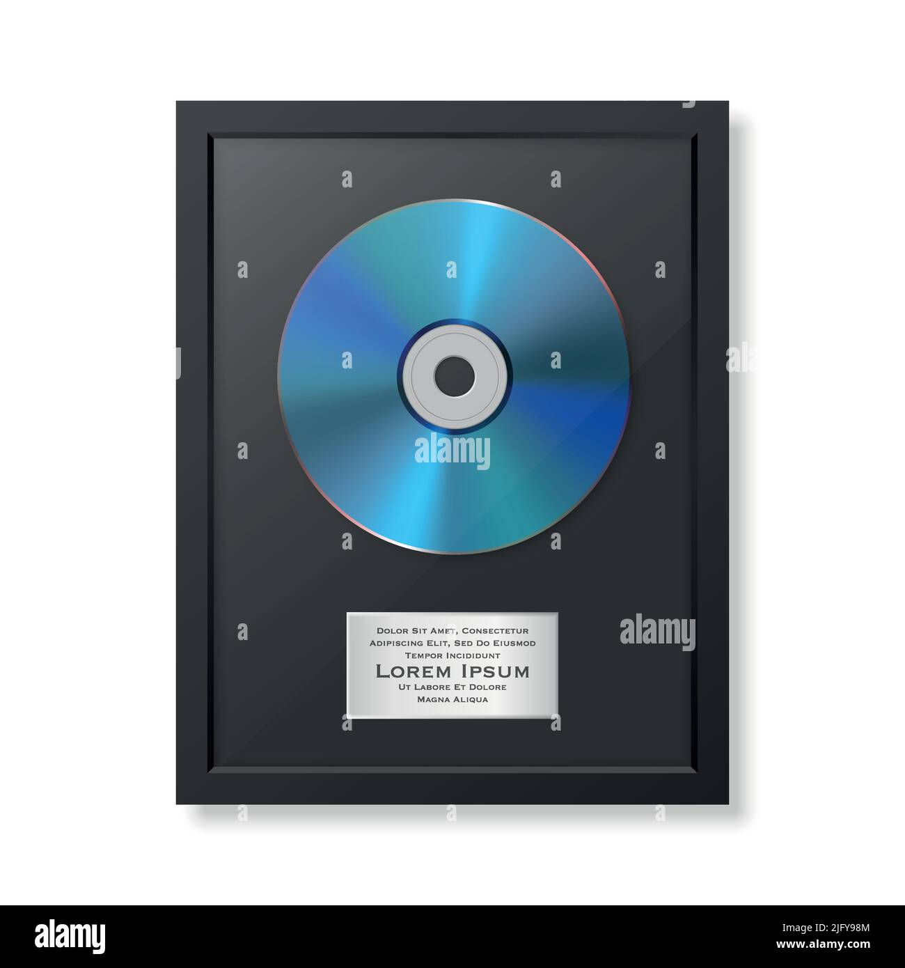 Realistic Vector 3d Blue CD and Label with Black Frame Isolated. Single Album Compact Disc Award, Limited Edition. Design Template Stock Vector