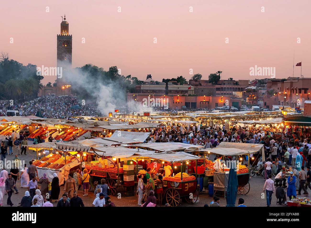 Morocco Marrakesh. Djema el Fna square at sunset Stock Photo